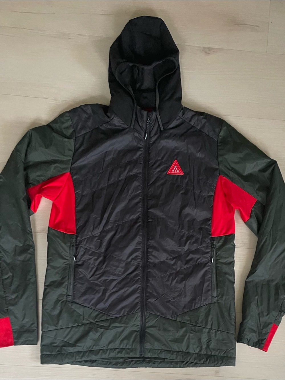 Maloja Men's M Full-Zip Hooded Outdoor Jacket Black Red Green Technical Shell